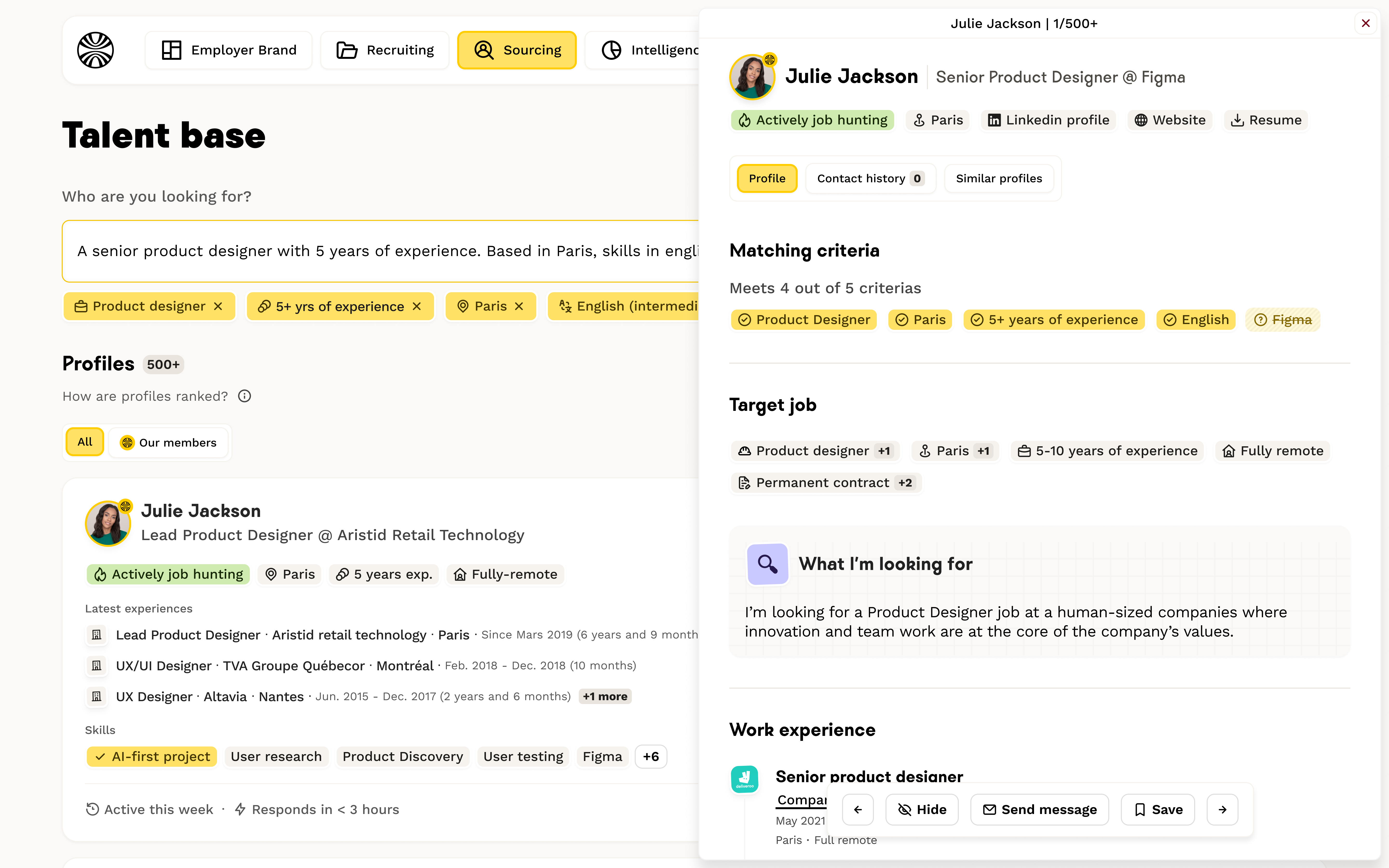 sourced candidate view